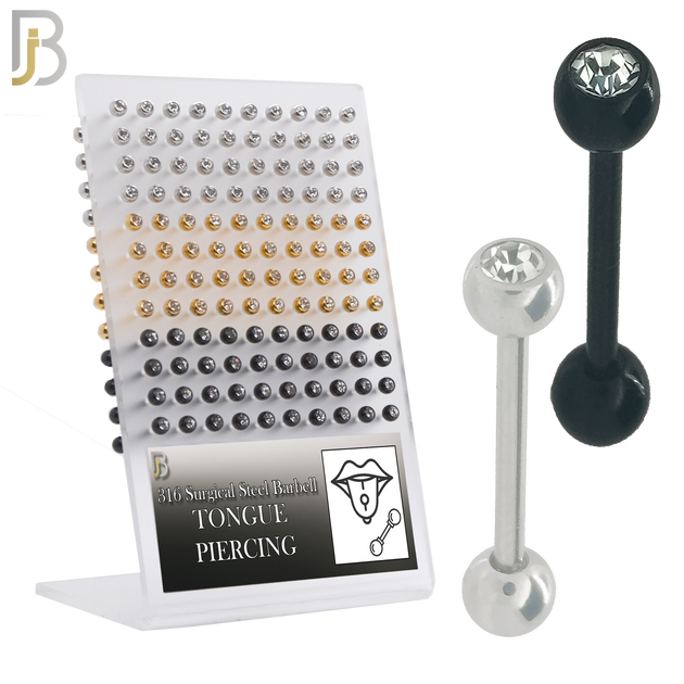 PK-BB05AC-1 - 316L Surgical Steel Plated Barbell with Bezel Setting Ball  Clear Zircon Screw External Threaded Pack of 120 image 0