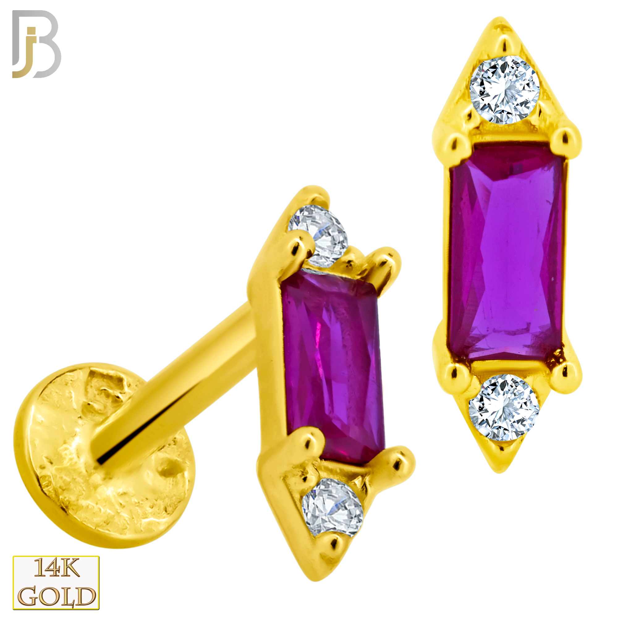 14-LB65 - 14k Yellow Gold Labret with Colored Baguette Zircon Center image 0
