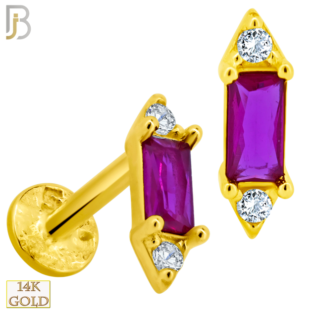 14-LB65 - 14k Yellow Gold Labret with Colored Baguette Zircon Center image 0