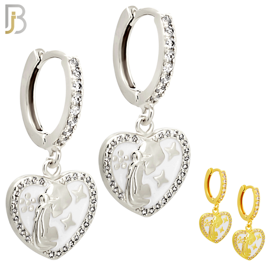ES495 - 316L Stainless Steel Heart with Praying Angel Dangling Huggies Earrings image 0