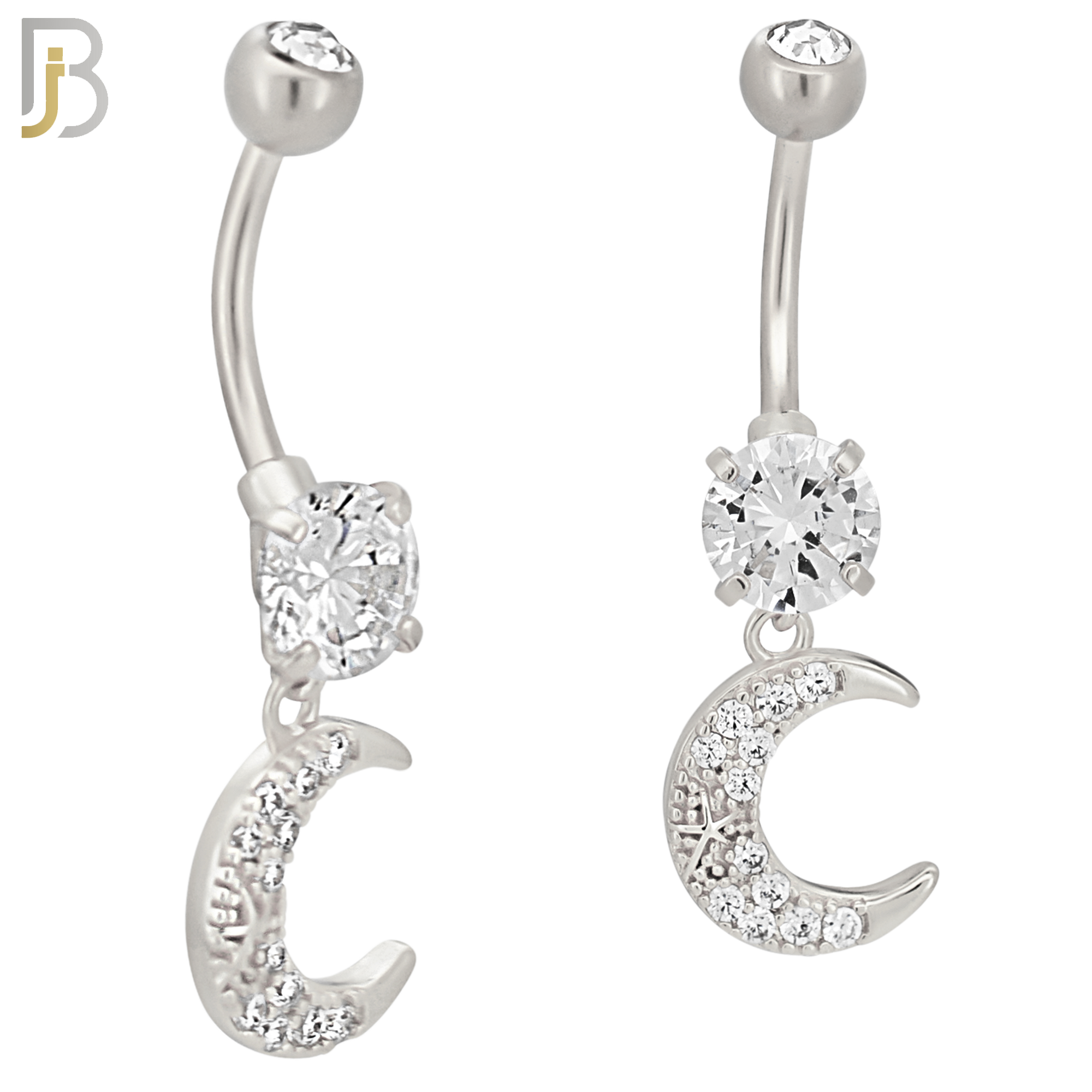 N0127 - 316L Stainless Steel Dangling Moon Zircon Belly Ring image 1
