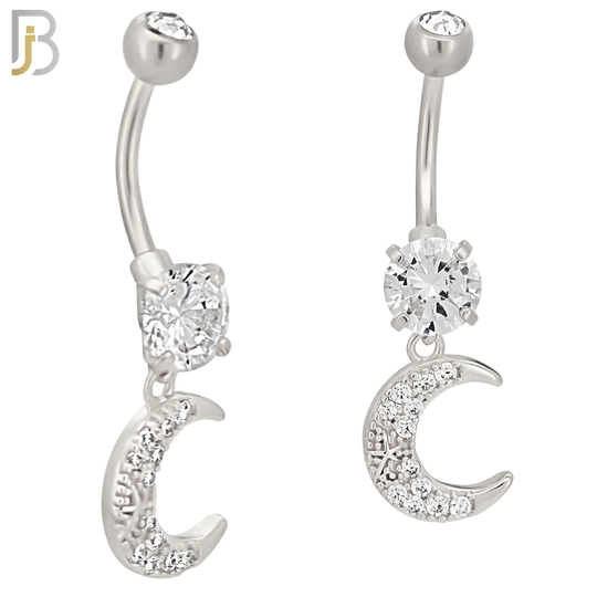 N0127 - 316L Stainless Steel Dangling Moon Zircon Belly Ring image 1