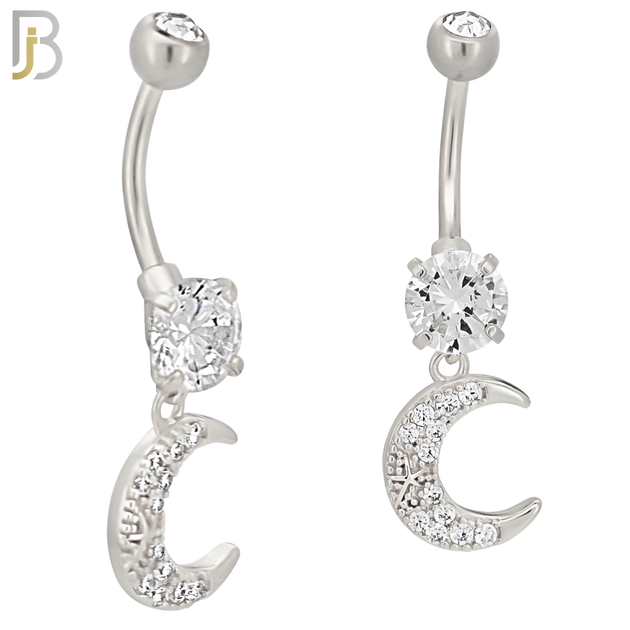 N0127 - 316L Stainless Steel Dangling Moon Zircon Belly Ring image 1