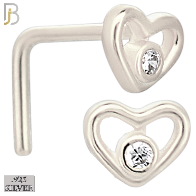 925-NR28LGSC - 925 Sterling Silver Hollow Heart CZ L Shape Nose Ring (Pack of 6) image 1