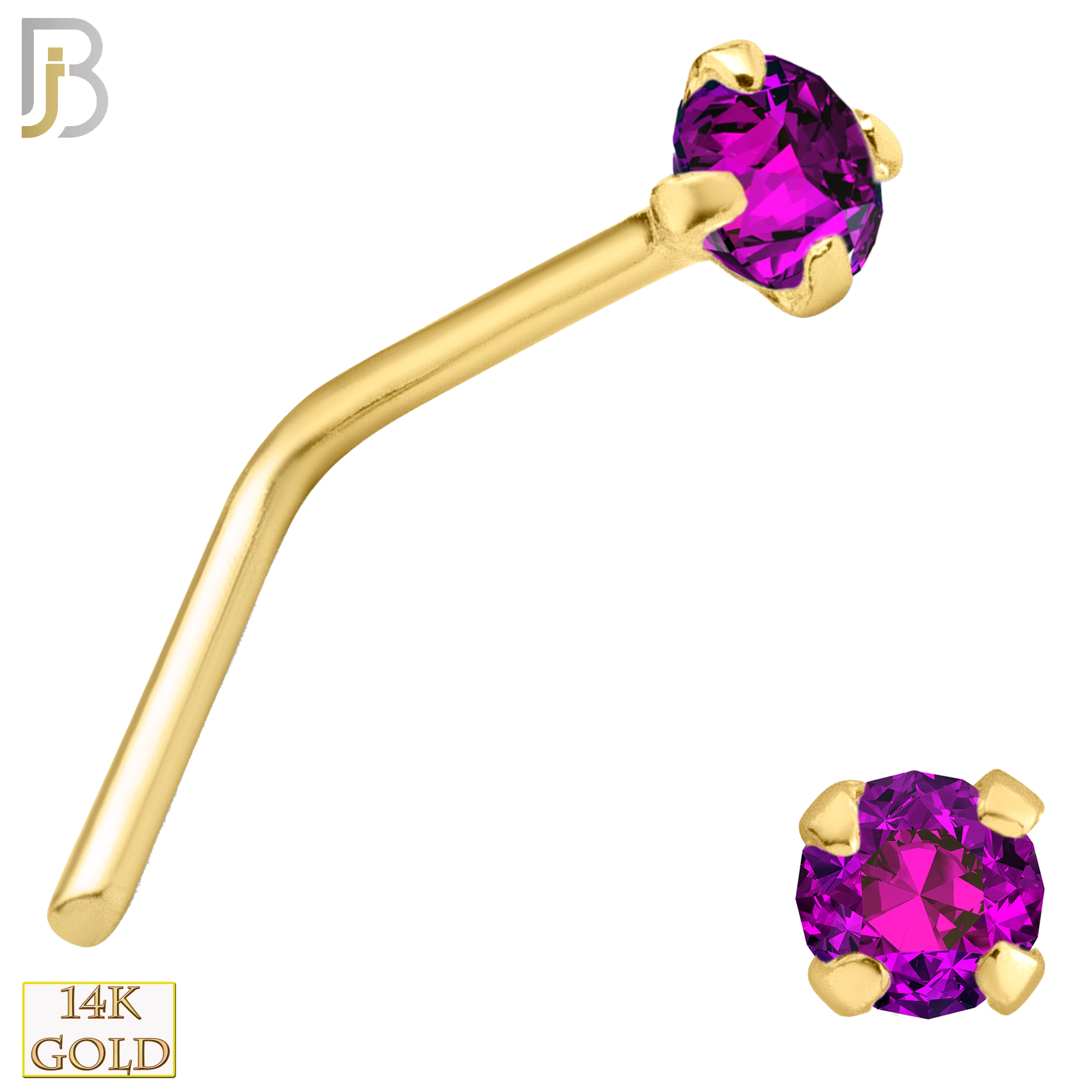 14-NR10CYR - 20g 14k Yellow Gold L-Shaped with Ruby Colored CZ image 1