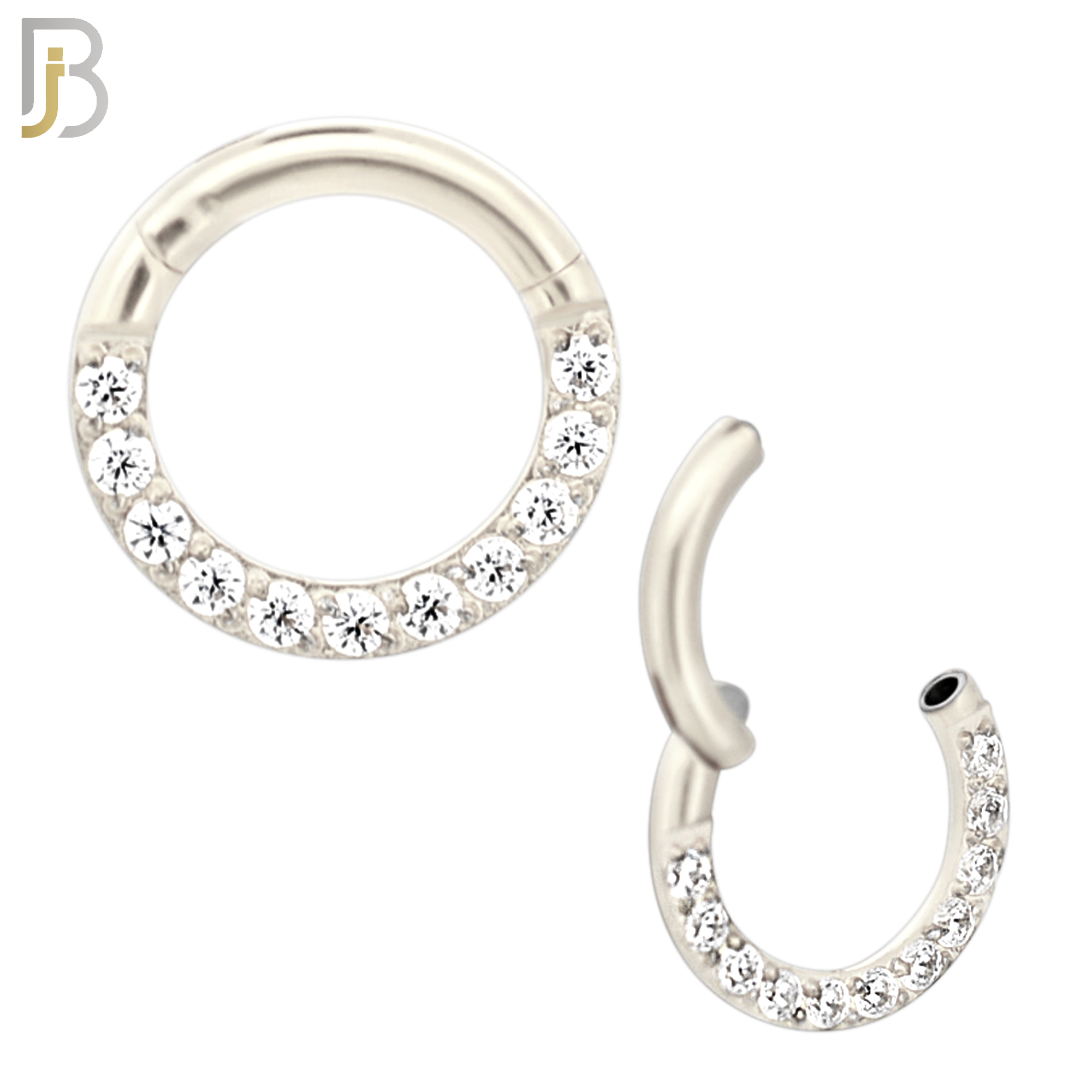 CT93S -  316 Stainless Steel Hinged Hoop with CZ Gems Nose Rings (PACK OF 6) image 1