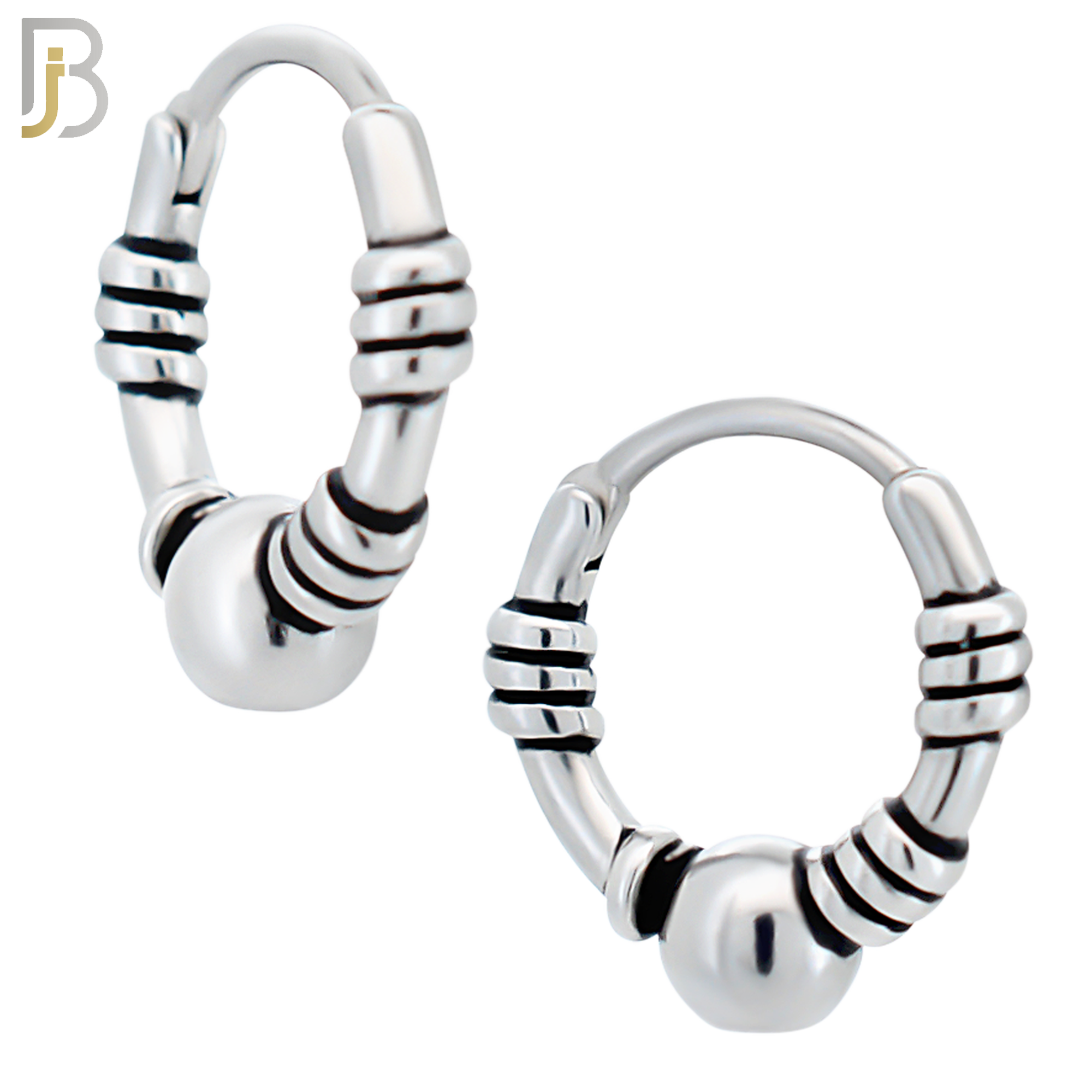 ES127 - Stainless Steel Vintage Tribal with Ball Huggies Hoops Earrings image 0