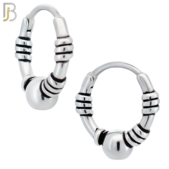 ES127 - Stainless Steel Vintage Tribal with Ball Huggies Hoops Earrings image 0