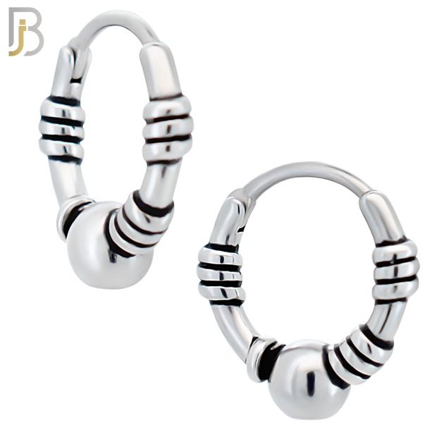 ES127 - Stainless Steel Vintage Tribal with Ball Huggies Hoops Earrings image 0