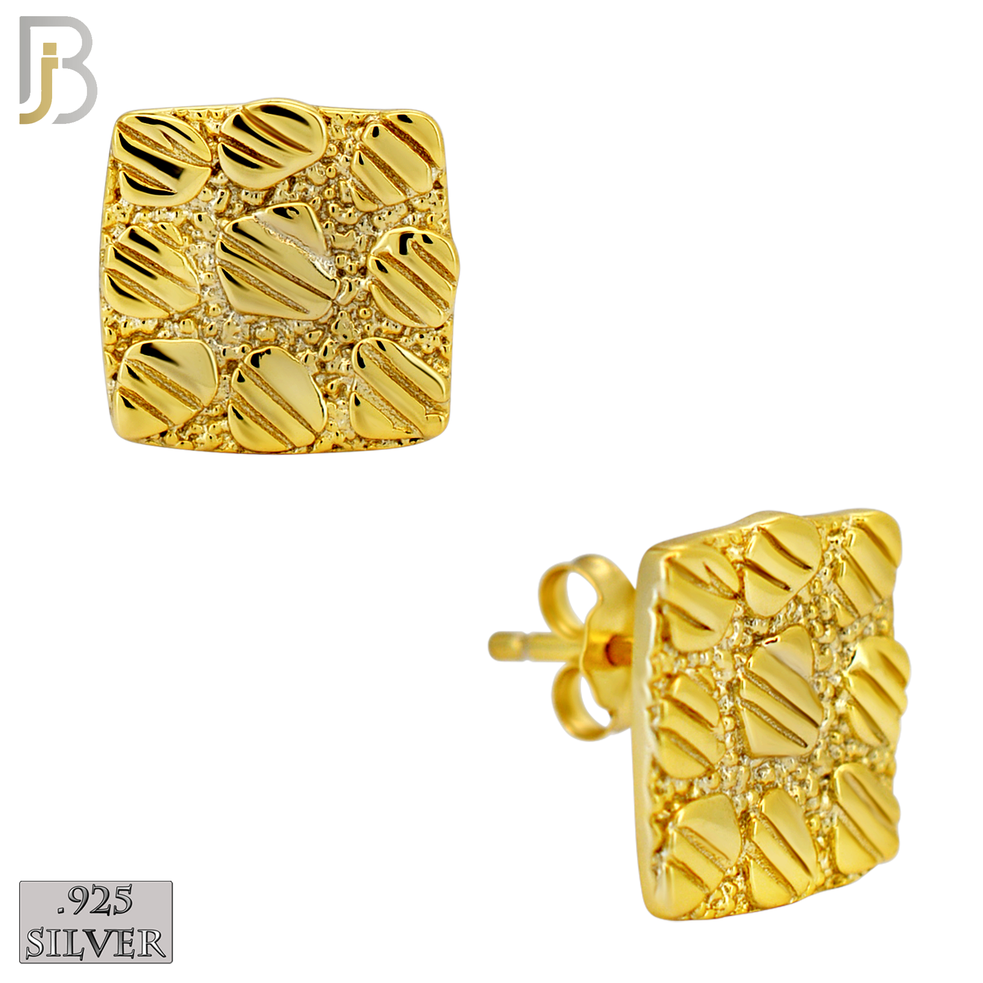 925-ES516 - 925 Sterling Silver Flat (Thin) Square Nugget Push Back Earrings image 4