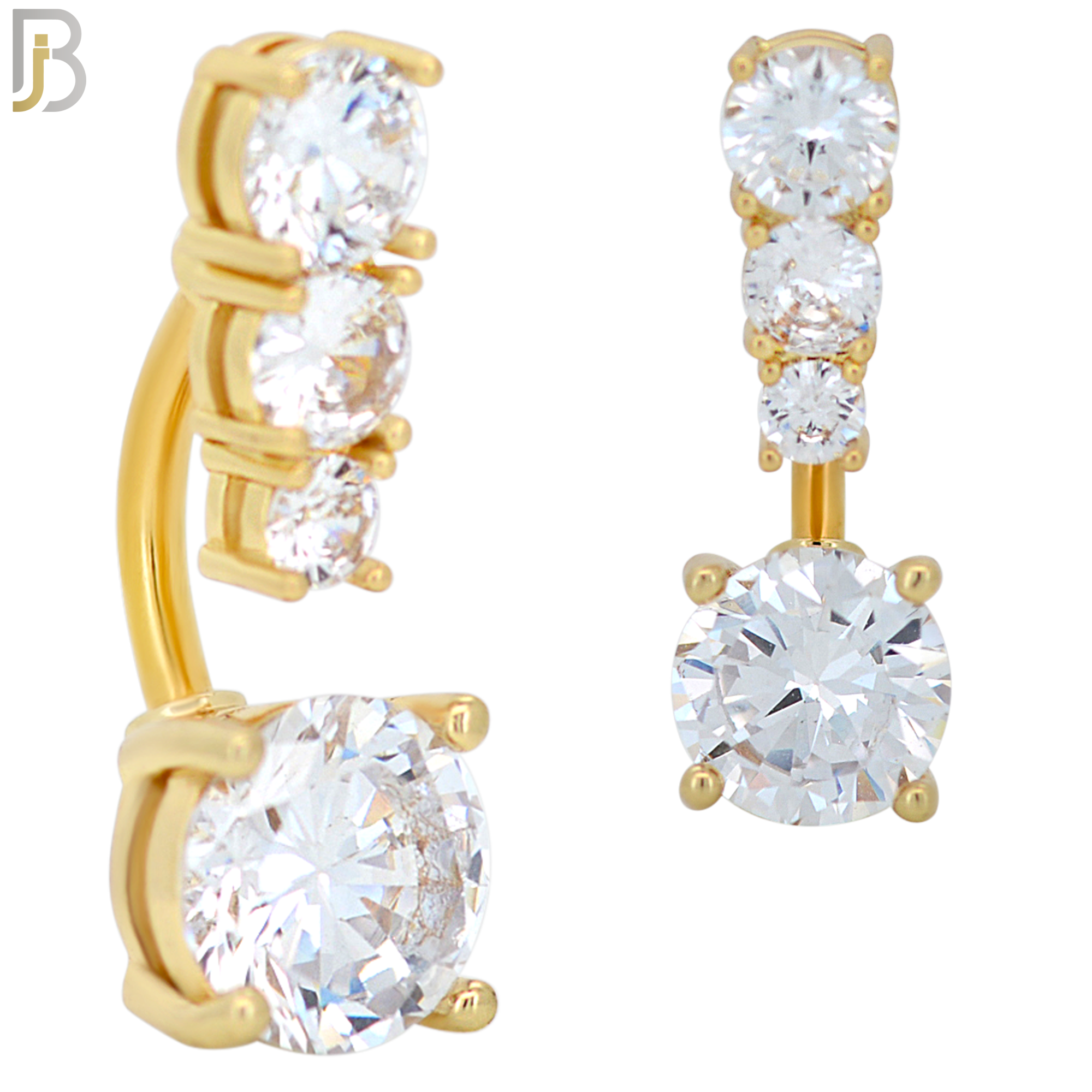 NB56 - 316L Stainless Steel Round Clear Zircon Banana Belly Navel Ring image 2