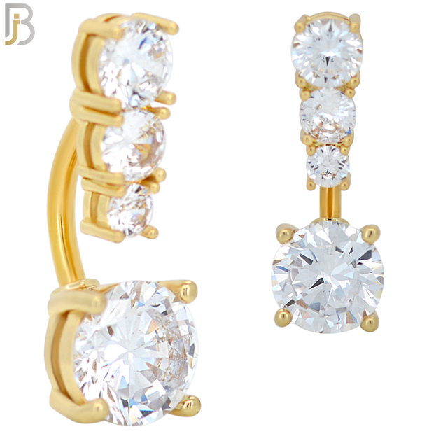 NB56 - 316L Stainless Steel Round Clear Zircon Banana Belly Navel Ring image 2