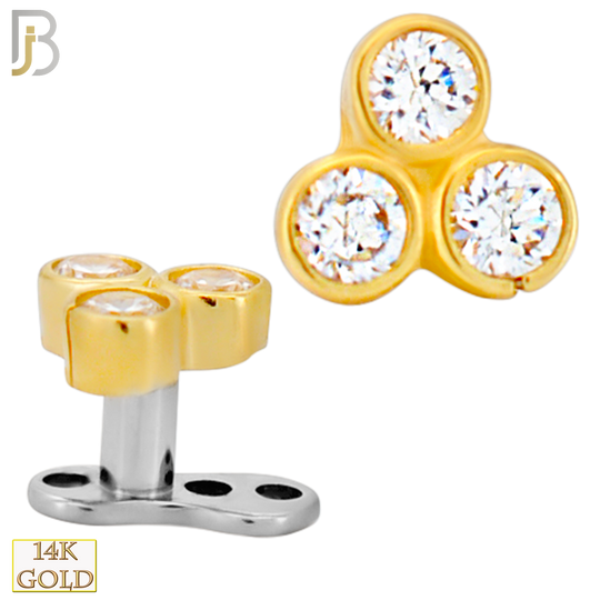 14-G23-DM18 - 14k Titanium Anchor and 14k Gold Top Three CZ in Bezel Setting Dermal - Internally Threaded image 0