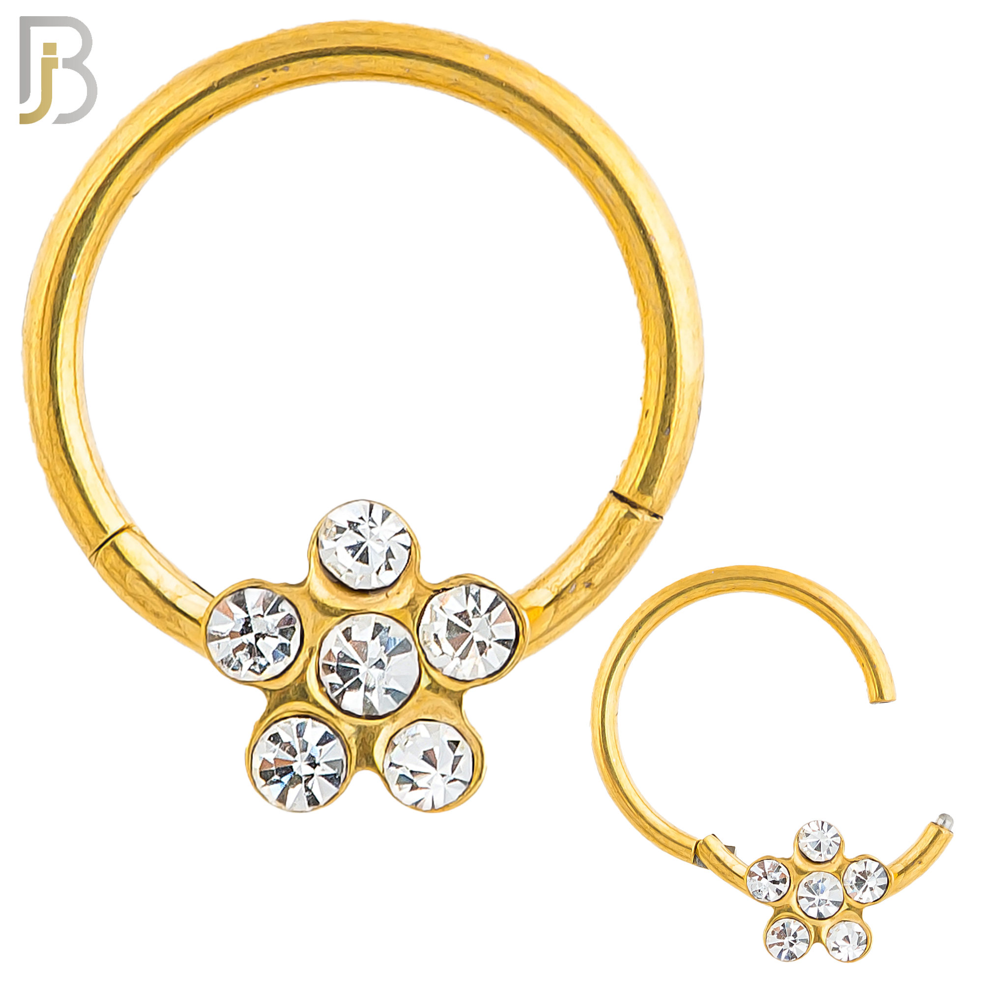 CT98 - 316 Stainless Steel Flower Hinged Hoop Nose Ring (PACK OF 6) image 1