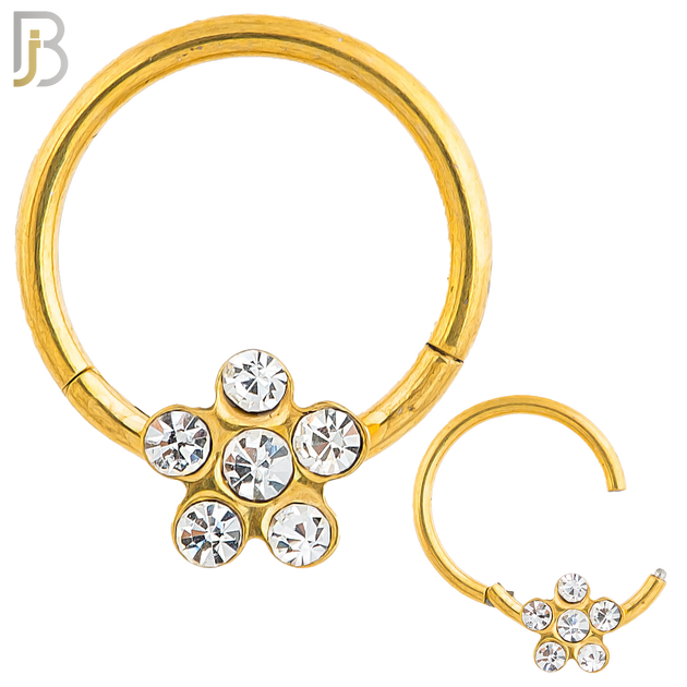 CT98 - 316 Stainless Steel Flower Hinged Hoop Nose Ring (PACK OF 6) image 1