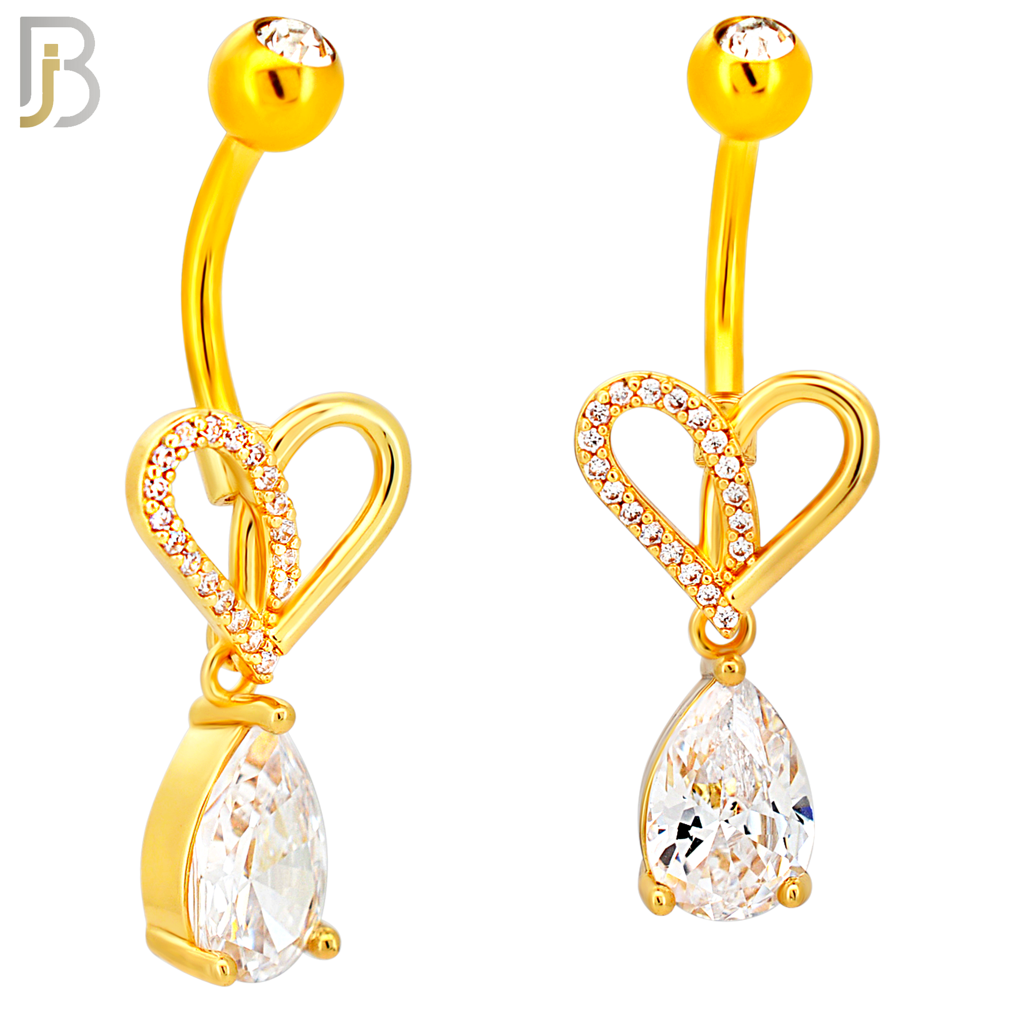 N0154 - 316L Surgical Steel Heart with Dangling Pear Shaped CZ Belly Ring image 3