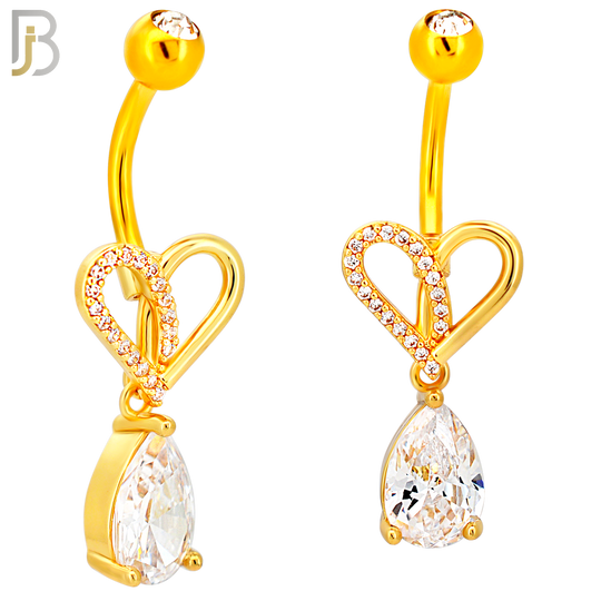 N0154 - 316L Surgical Steel Heart with Dangling Pear Shaped CZ Belly Ring image 3