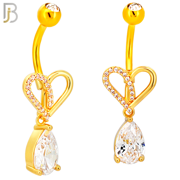 N0154 - 316L Surgical Steel Heart with Dangling Pear Shaped CZ Belly Ring image 3