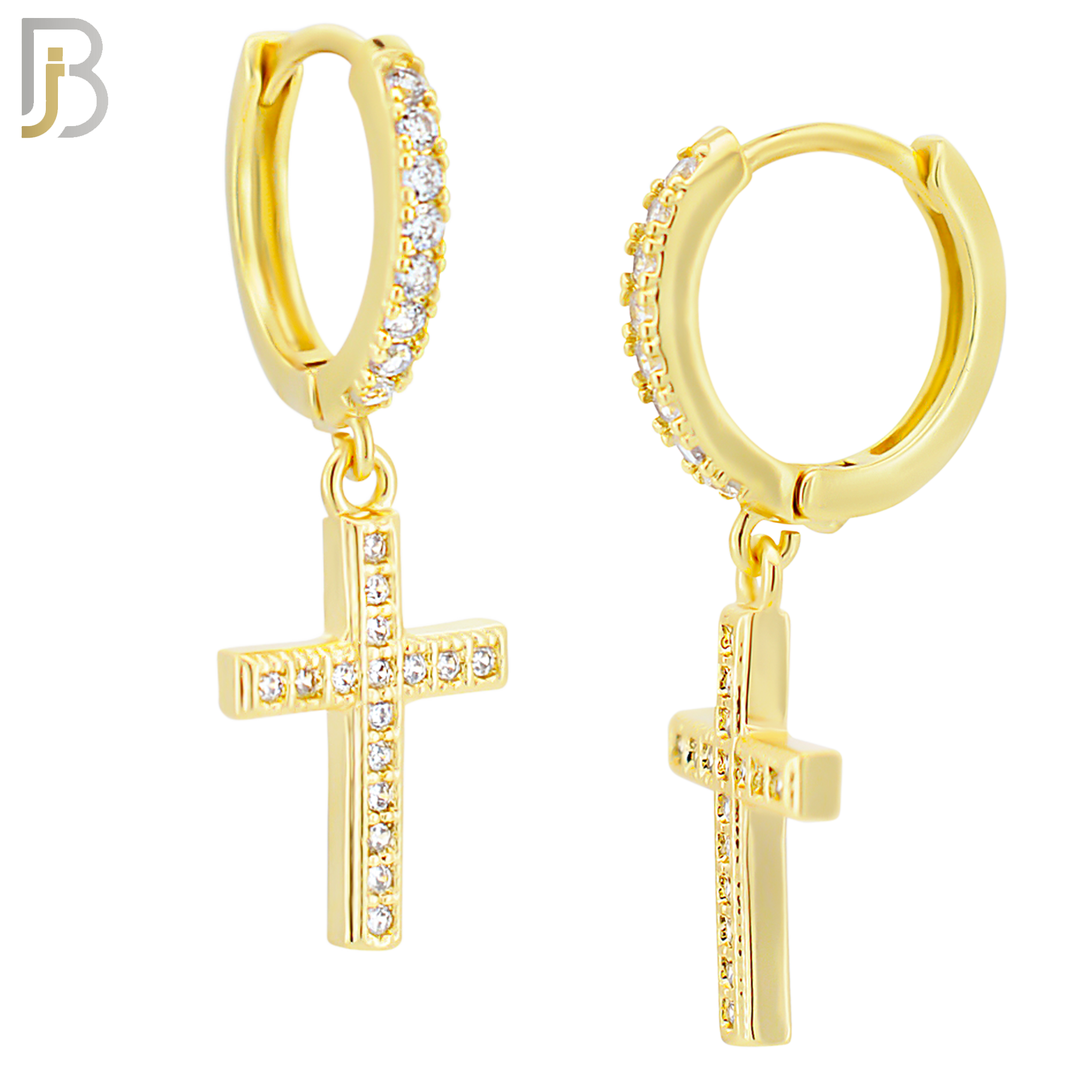 ES136 - 316L Stainless Steel Dangling Cross with Zircon Design Huggies Clip On image 3