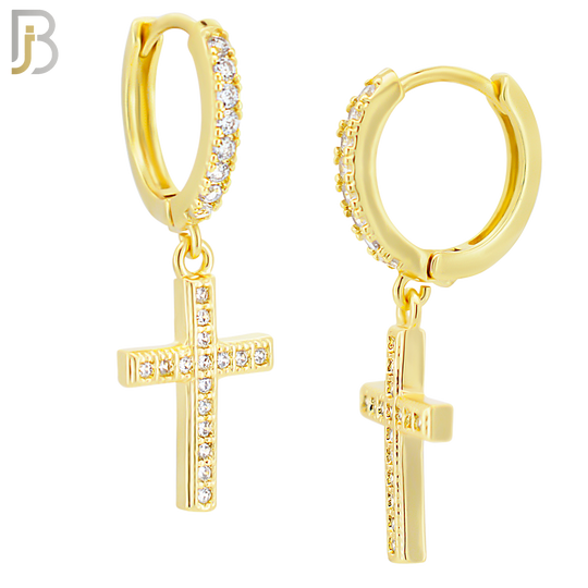 ES136 - 316L Stainless Steel Dangling Cross with Zircon Design Huggies Clip On image 3