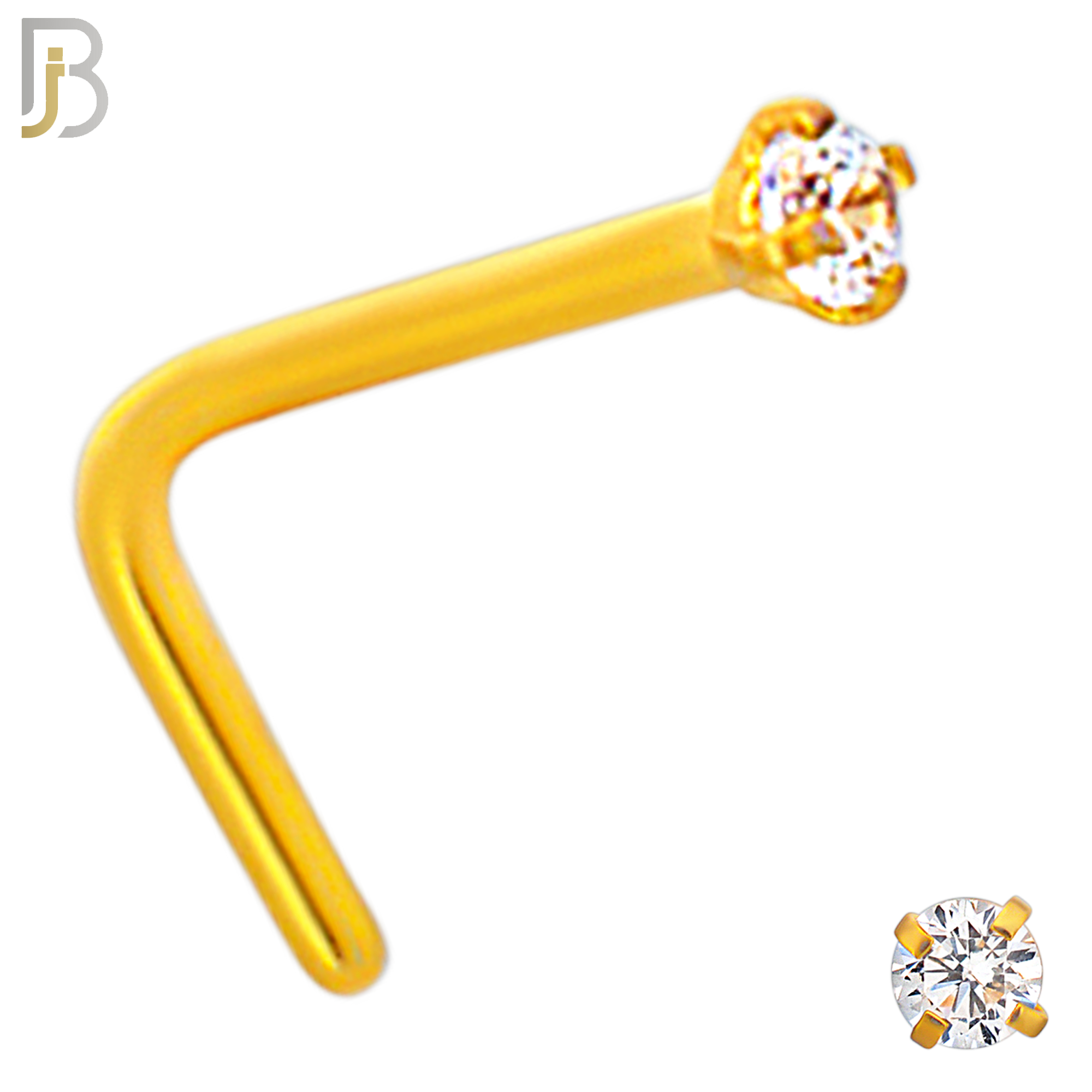 NR10G - 316L Surgical Steel Gold Plated Nose L-Shape Prong Set Zircon Round Nose Ring (PACK OF 6) image 1