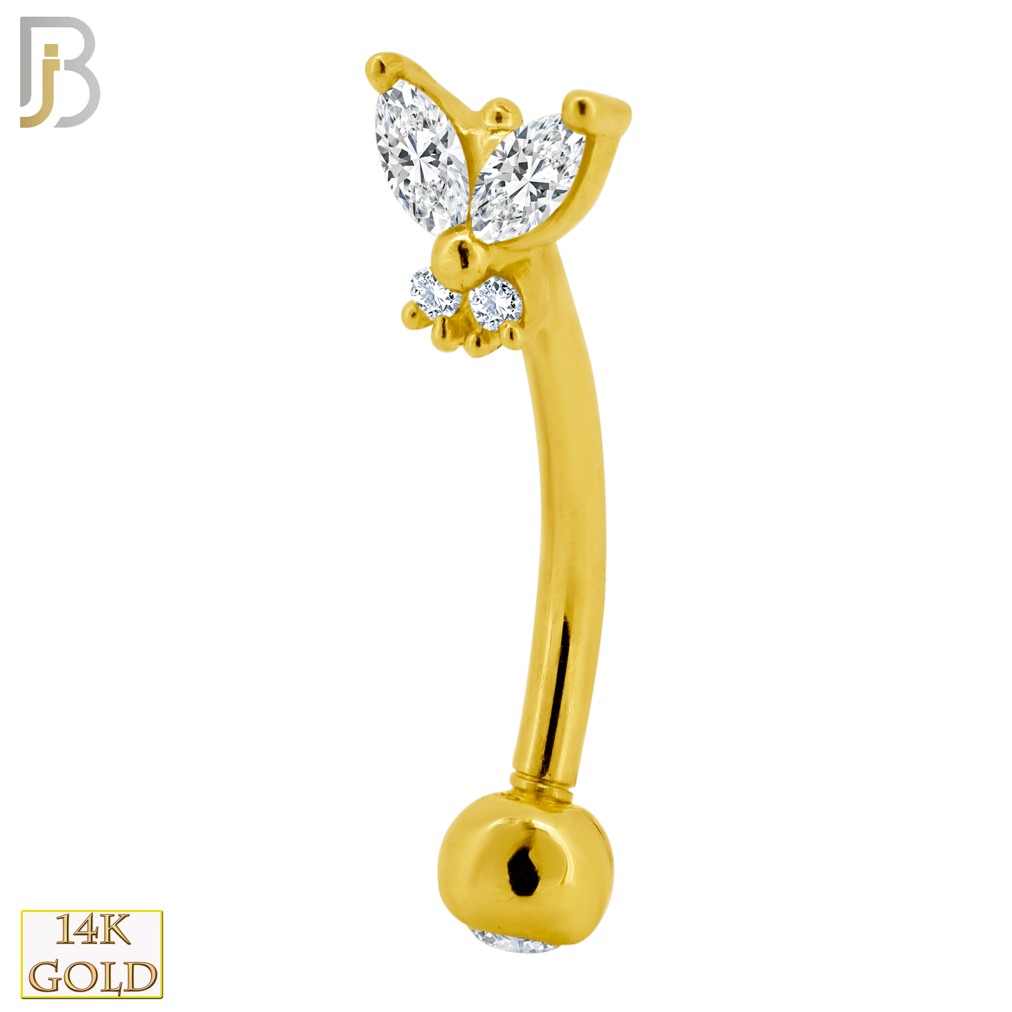 14-EC10 - 14k Solid Gold Eyebrow Butterfly with Zircon with 3mm Ball with Zircon Design Internal Threaded Screw - Yellow Gold image