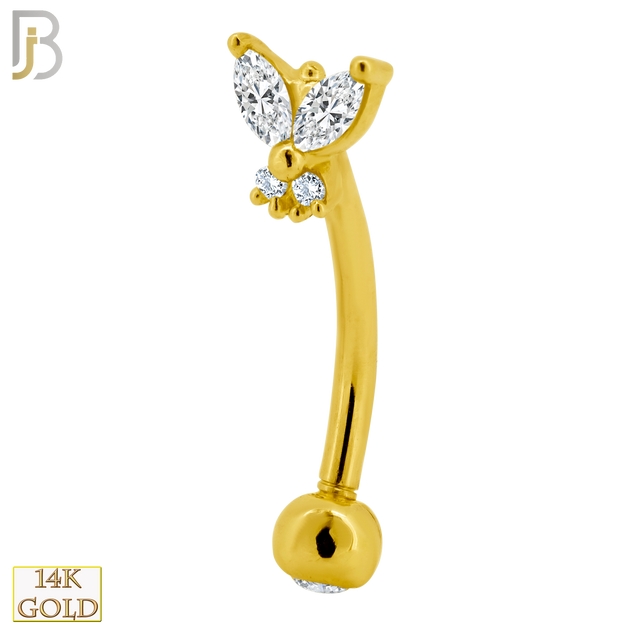 14-EC10 - 14k Solid Gold Eyebrow Butterfly with Zircon with 3mm Ball with Zircon Design Internal Threaded Screw - Yellow Gold image