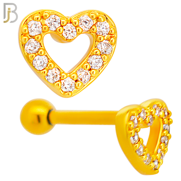 TB67 - 316L Stainless Steel Hollow Heart with Multi Zircon Tragus Barbell Cartilage Piercing Screw Ball Externally Threaded (PACK OF 6) image 2