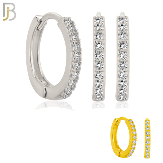 925-ES214 - .925 Sterling Silver Huggies Hoop Earrings with Zircon image 0