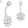 NB35 - 316L Stainless Steel Sunflower Zircon Banana Belly Navel Ring image 2