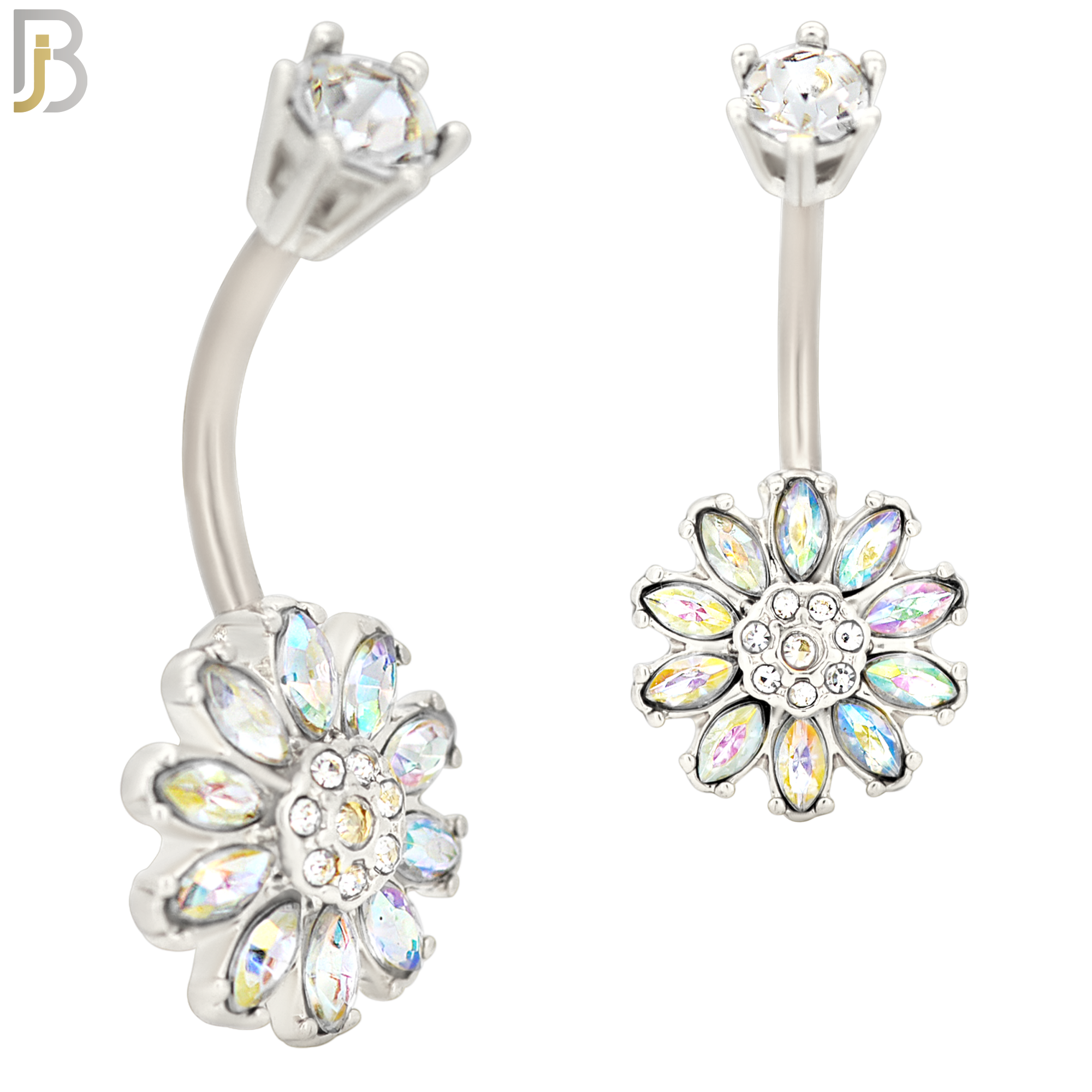 NB35 - 316L Stainless Steel Sunflower Zircon Banana Belly Navel Ring image 2