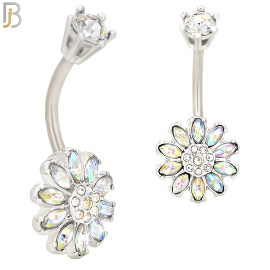 NB35 - 316L Stainless Steel Sunflower Zircon Banana Belly Navel Ring image 2