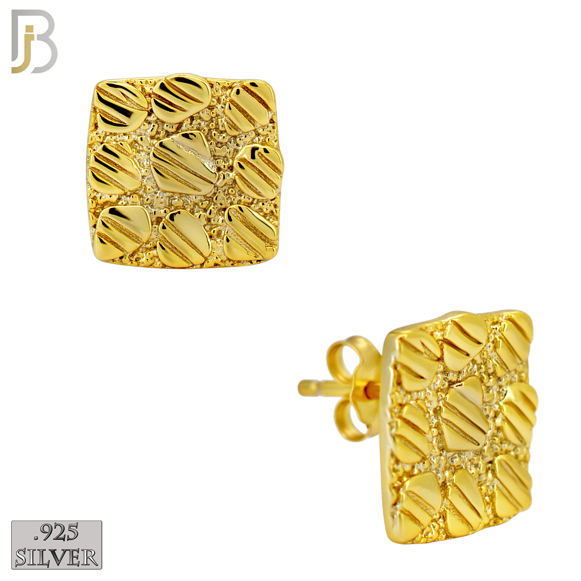 925-ES516 - 925 Sterling Silver Flat (Thin) Square Nugget Push Back Earrings image 3