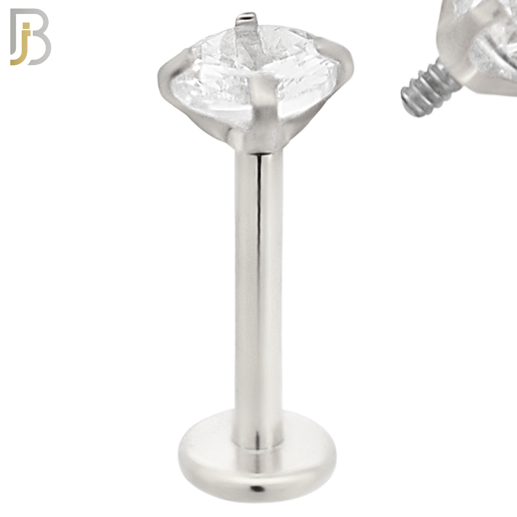LB14SC16 - 316L Surgical Steel Bar Prong Setting  Zircon Internally Threaded Labret image 5