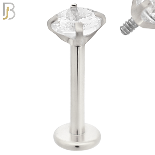 LB14SC16 - 316L Surgical Steel Bar Prong Setting  Zircon Internally Threaded Labret image 5