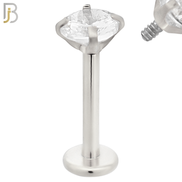 LB14SC16 - 316L Surgical Steel Bar Prong Setting  Zircon Internally Threaded Labret image 5