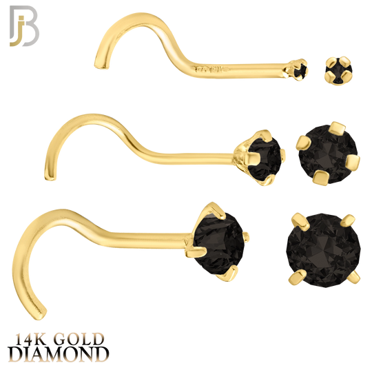 14-NR03DYK-20 - 20g - 14k Yellow Gold Nose Screw with Black Diamond in Prong Setting image 0
