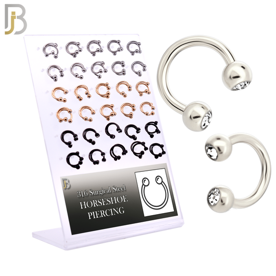 PK-HS05 - 316L Surgical Steel Horseshoe with Double Gem Ball Externally Threaded Pack of 30 Pairs image 0