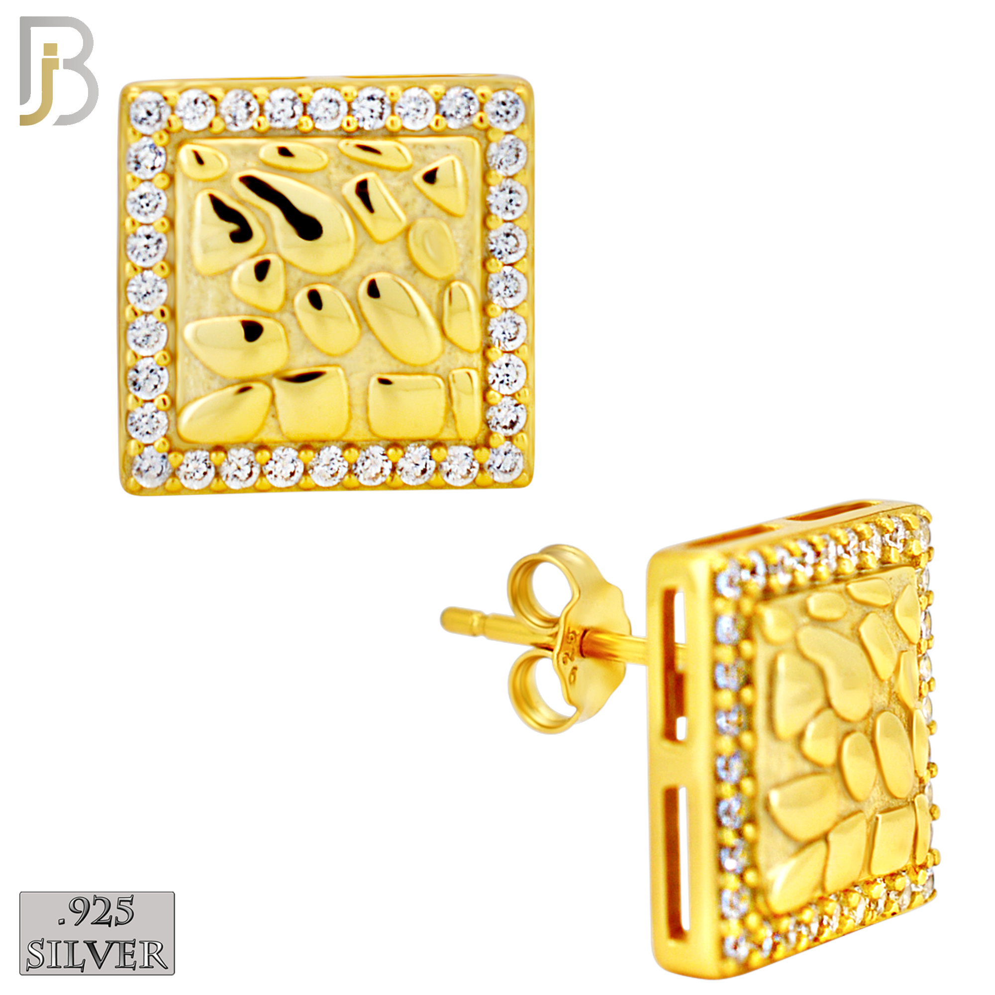 925-ES517 - 925 Sterling Silver Square with CZ Halo Nugget Push Back Earrings image 4