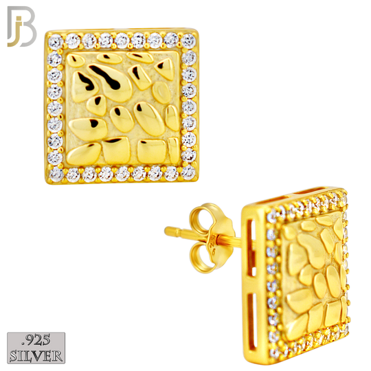 925-ES517 - 925 Sterling Silver Square with CZ Halo Nugget Push Back Earrings image 4