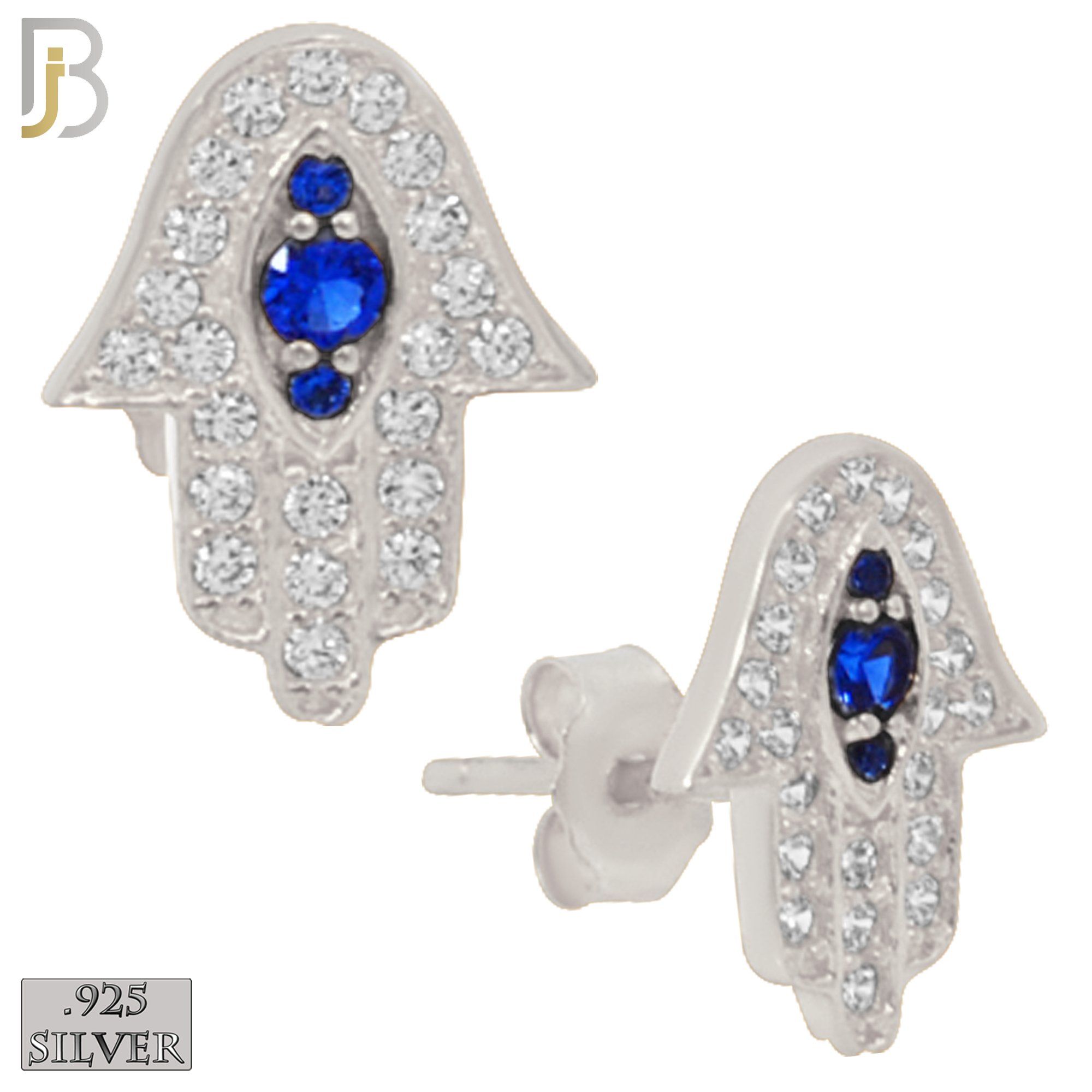 925-ES243 – .925 Sterling Silver Hamsa Earring Stud with Blue Zircon Eyes image 1
