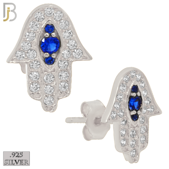 925-ES243 – .925 Sterling Silver Hamsa Earring Stud with Blue Zircon Eyes image 1