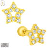 925-ES212 - Screw Ball Back - .925 Sterling Silver Star Earring Stud with Clear Zircon Design image 2