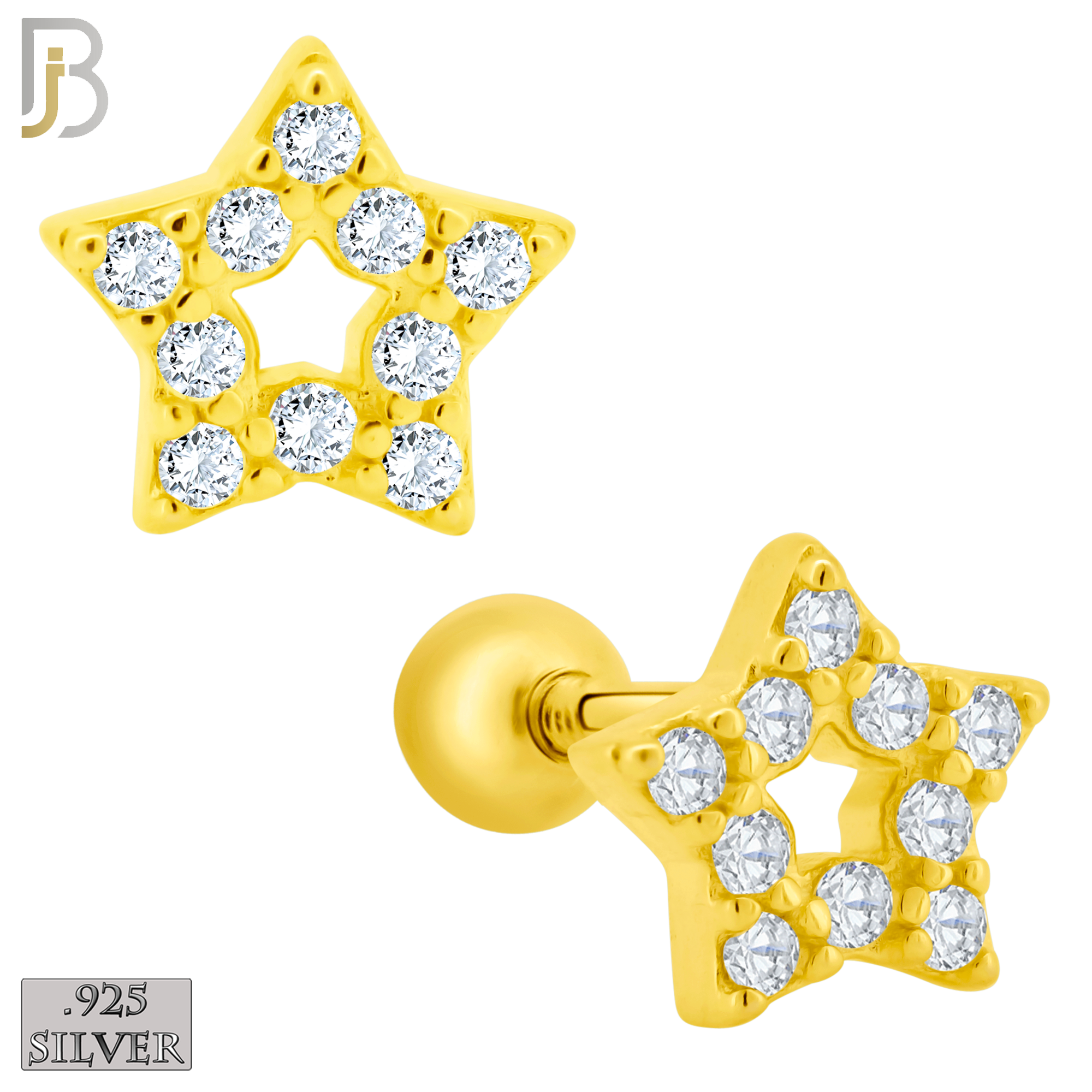 925-ES212 - Screw Ball Back - .925 Sterling Silver Star Earring Stud with Clear Zircon Design image 2