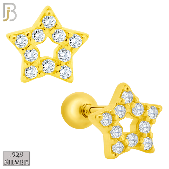 925-ES212 - Screw Ball Back - .925 Sterling Silver Star Earring Stud with Clear Zircon Design image 2
