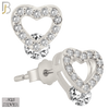 925-ES206 - Push Back - .925 Sterling Silver Heart Design Earring Stud with Clear Zircon image 1