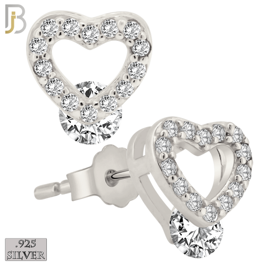 925-ES206 - Push Back - .925 Sterling Silver Heart Design Earring Stud with Clear Zircon image 1