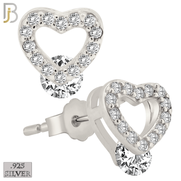 925-ES206 - Push Back - .925 Sterling Silver Heart Design Earring Stud with Clear Zircon image 1