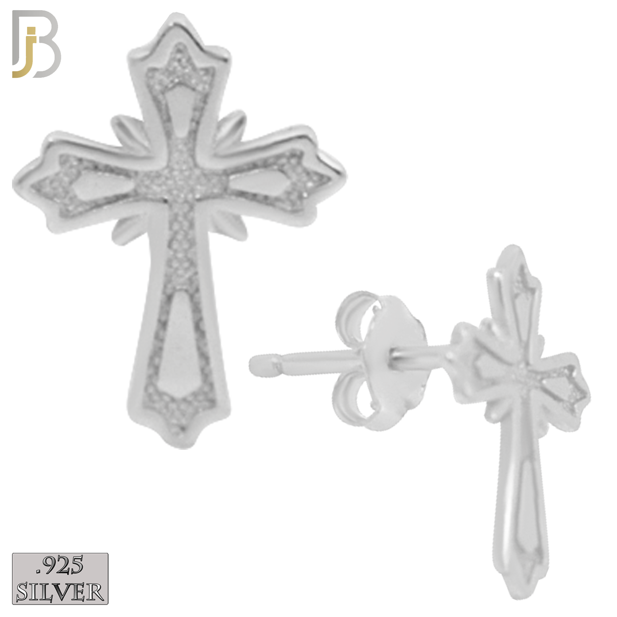 925-ES157 - .925 Sterling Silver Cross Design Earring Stud image 1