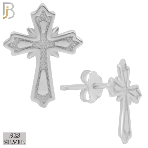 925-ES157 - .925 Sterling Silver Cross Design Earring Stud image 1